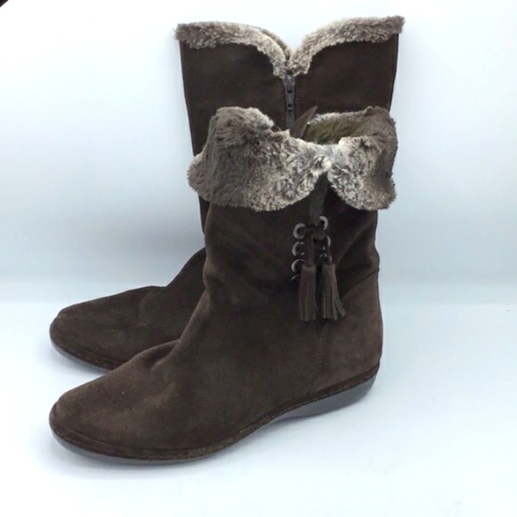 Stewart Weitzman Furlure Brown Sport Suede Shearling Boots Size 9 M - Picture 1 of 13